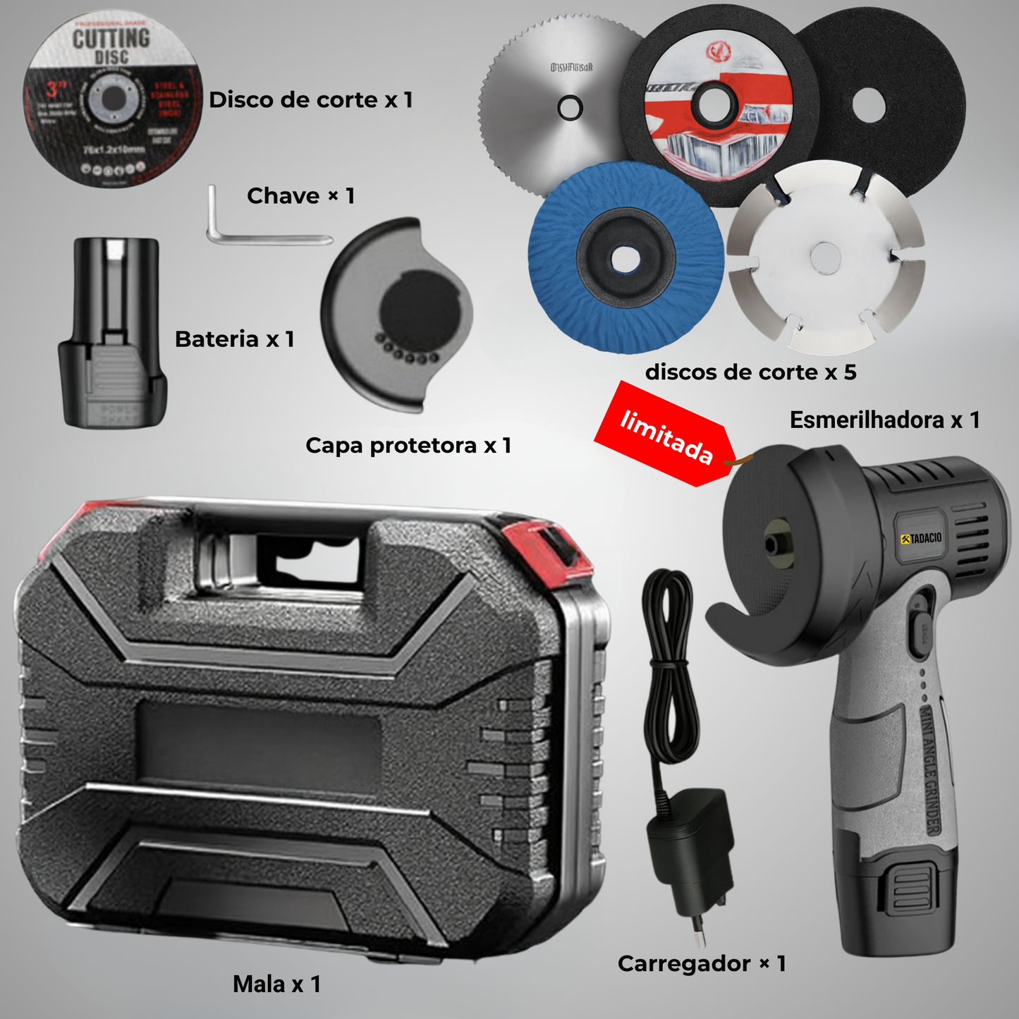Tadacio™ Mini Rebarbadora Sem Fios + 5 Discos